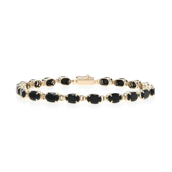 Yellow Gold Onyx Tennis Bracelet 7" - 10k Oval - Picture 1 of 5